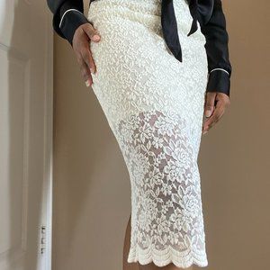 Sheer White Lace Midi Skirt